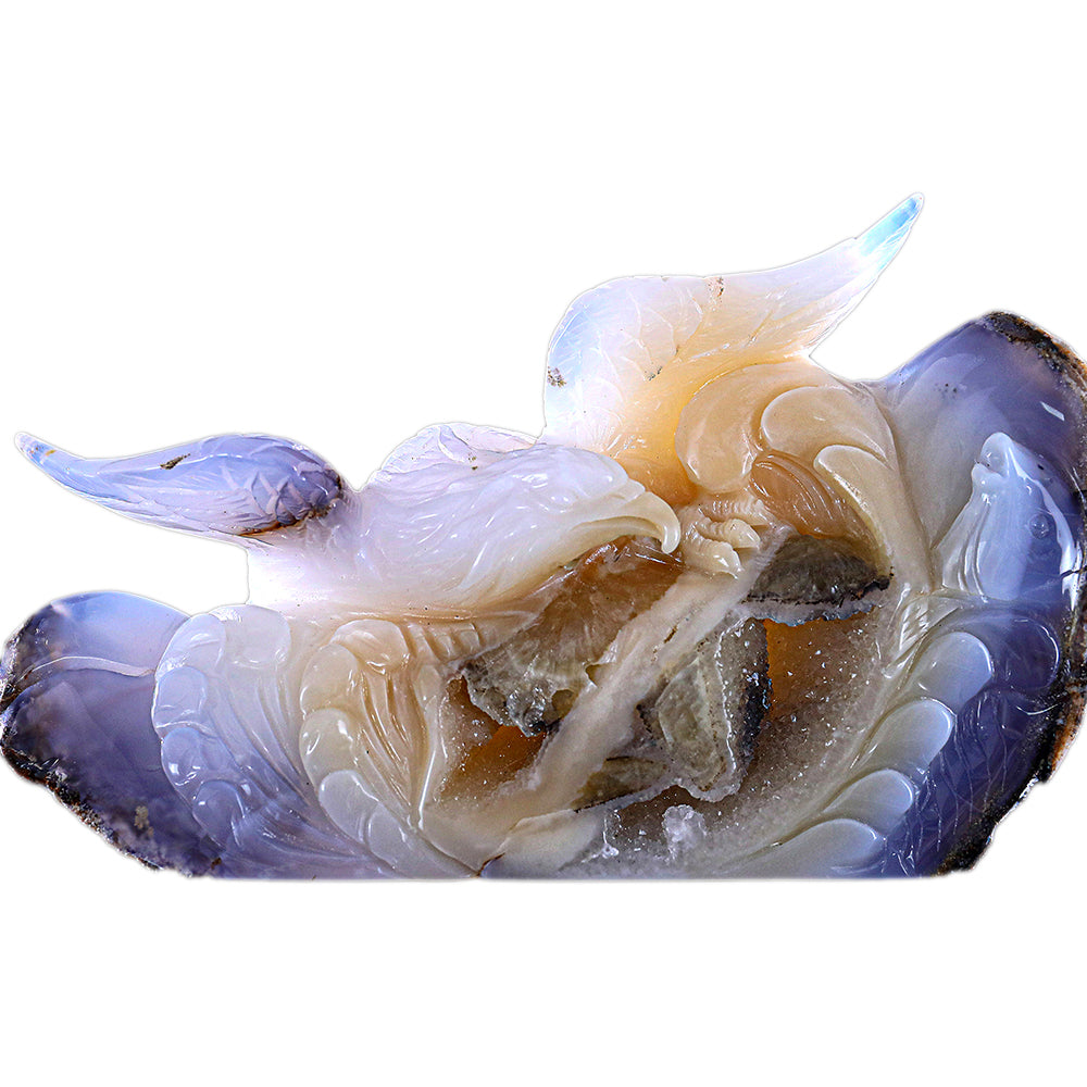 7.5" Geode Blue Chalcedony Ocean Wave and Catching Fish Eagle Carving - Unique Piece #3100212
