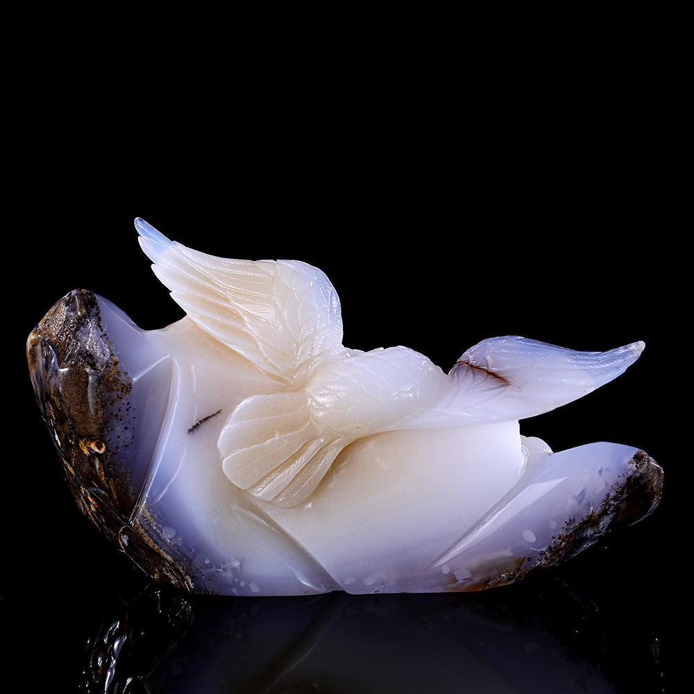 7.5" Geode Blue Chalcedony Ocean Wave and Catching Fish Eagle Carving - Unique Piece #3100212
