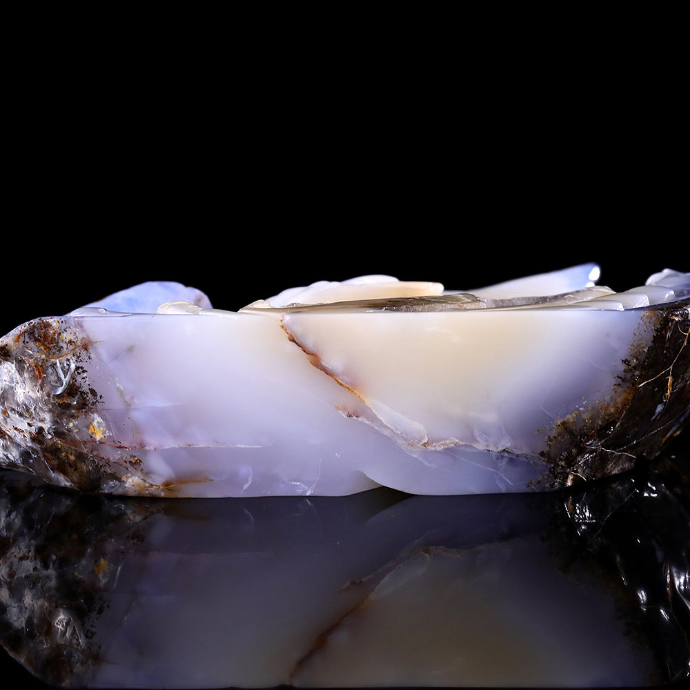 7.5" Geode Blue Chalcedony Ocean Wave and Catching Fish Eagle Carving - Unique Piece #3100212