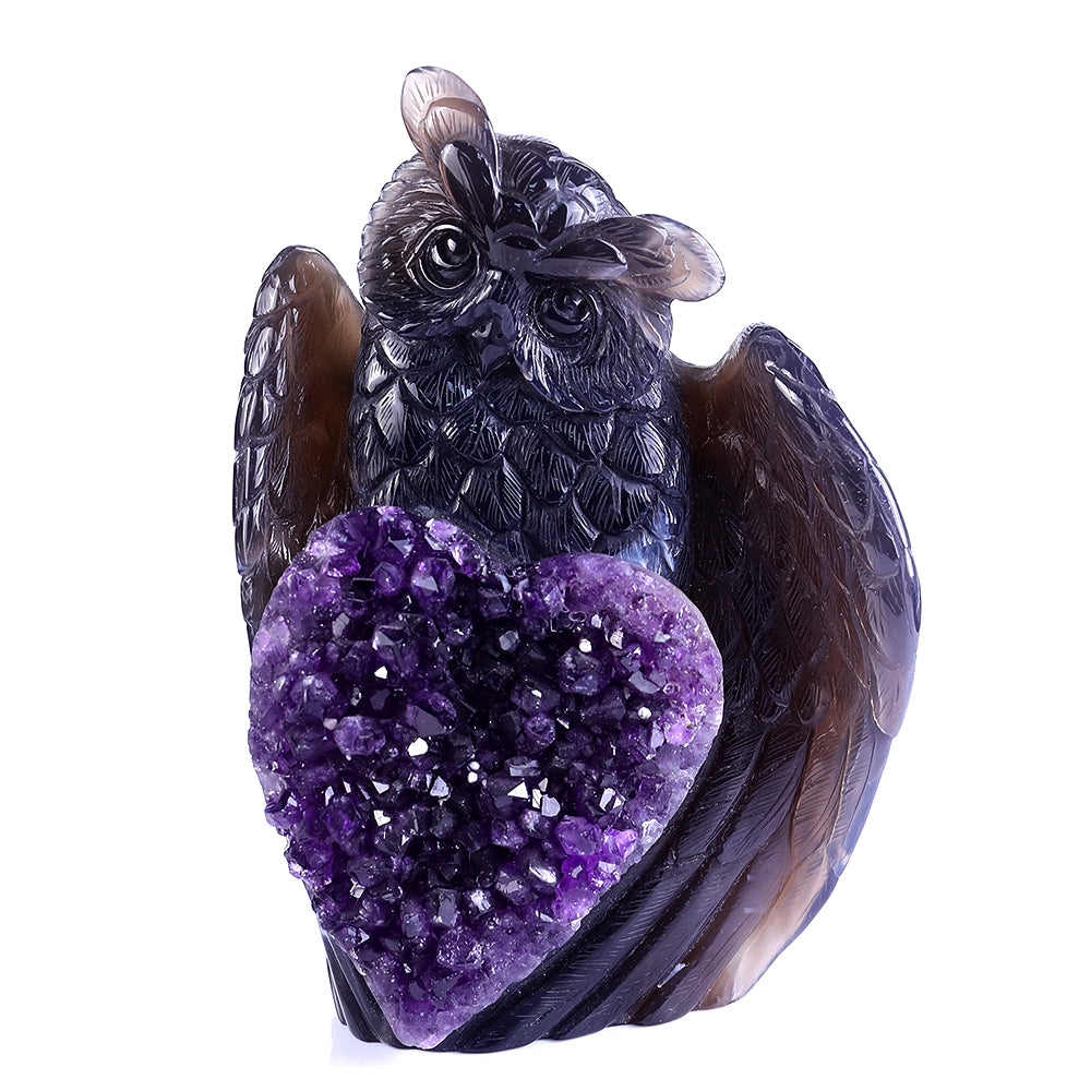 5.5" Amethyst Cluster Owl Carving - Unique Piece #3100236