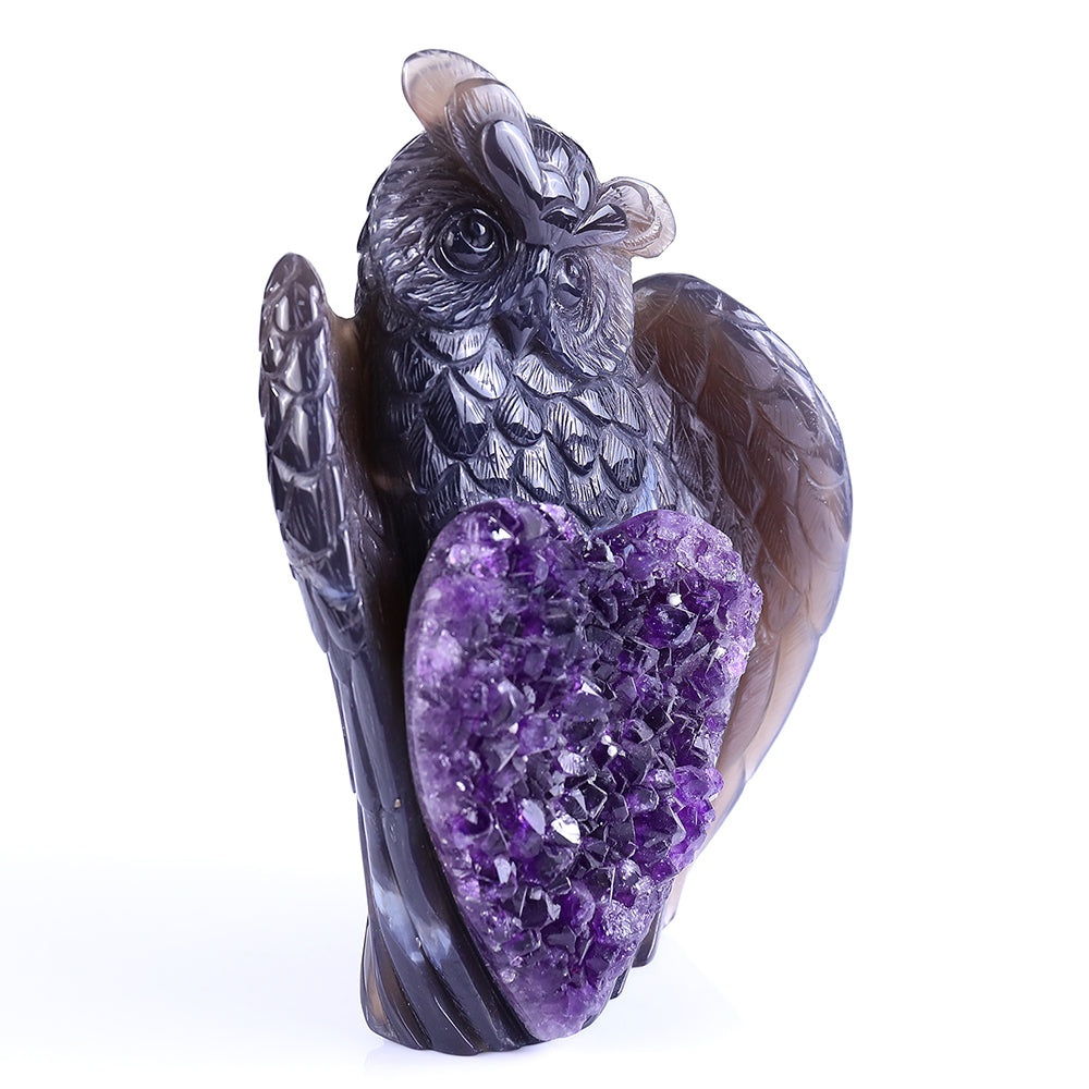 5.5" Amethyst Cluster Owl Carving - Unique Piece #3100236