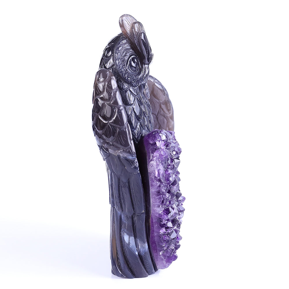 5.5" Amethyst Cluster Owl Carving - Unique Piece #3100236