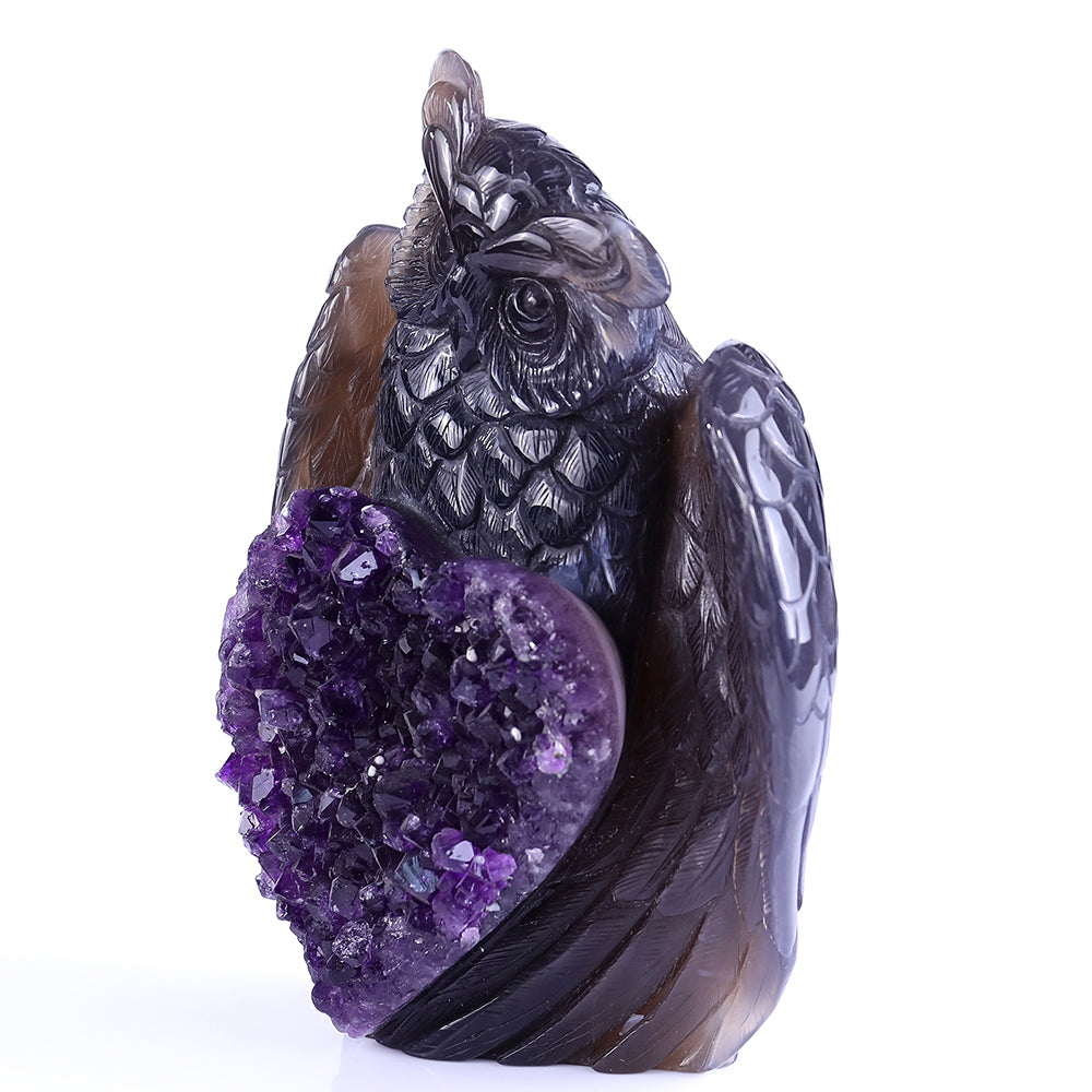 5.5" Amethyst Cluster Owl Carving - Unique Piece #3100236