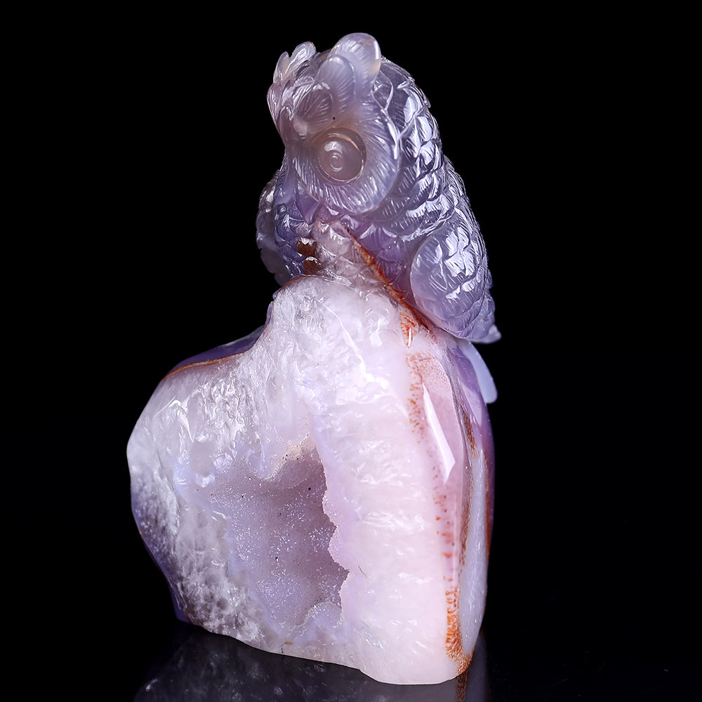 4.3" Geode Agate Owl Carving - Unique Piece #3100239