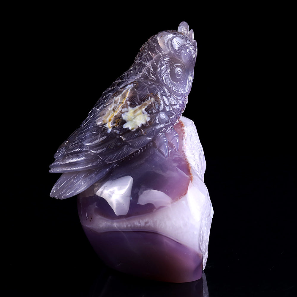 4.3" Geode Agate Owl Carving - Unique Piece #3100239