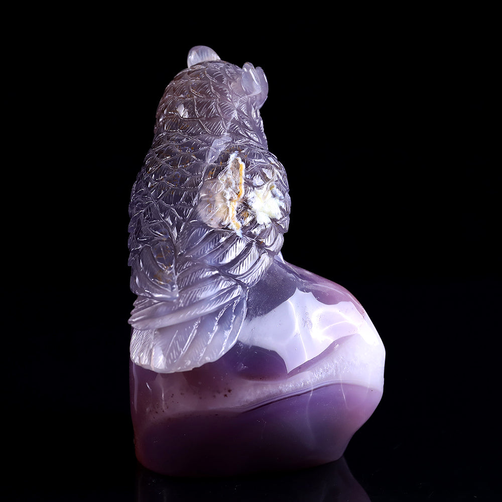 4.3" Geode Agate Owl Carving - Unique Piece #3100239