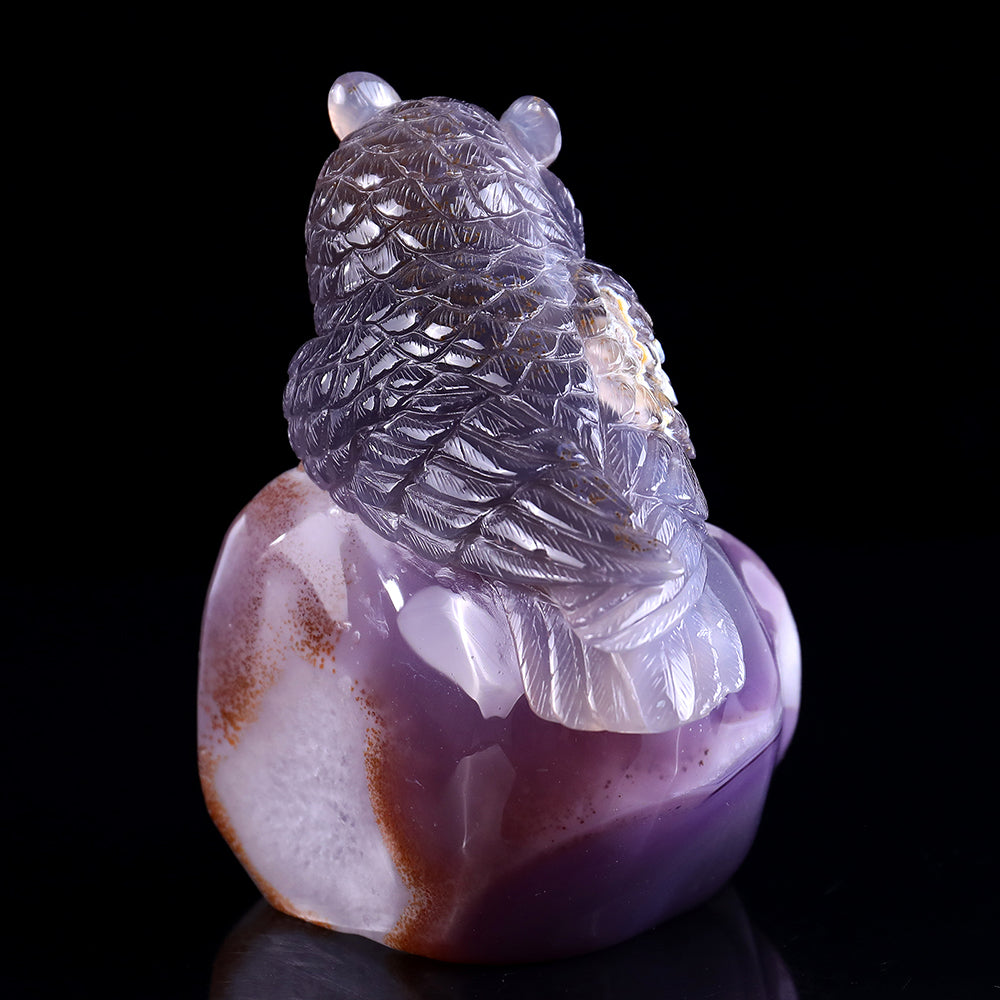 4.3" Geode Agate Owl Carving - Unique Piece #3100239