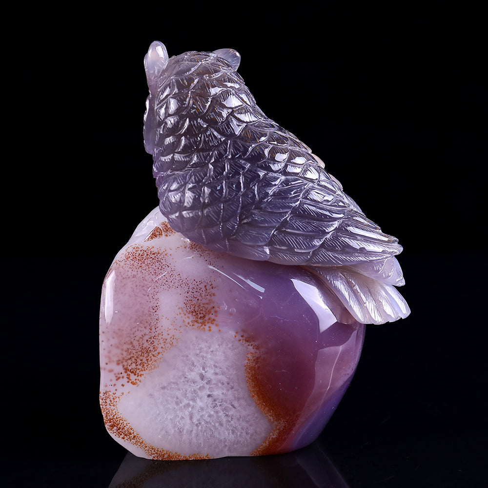 4.3" Geode Agate Owl Carving - Unique Piece #3100239