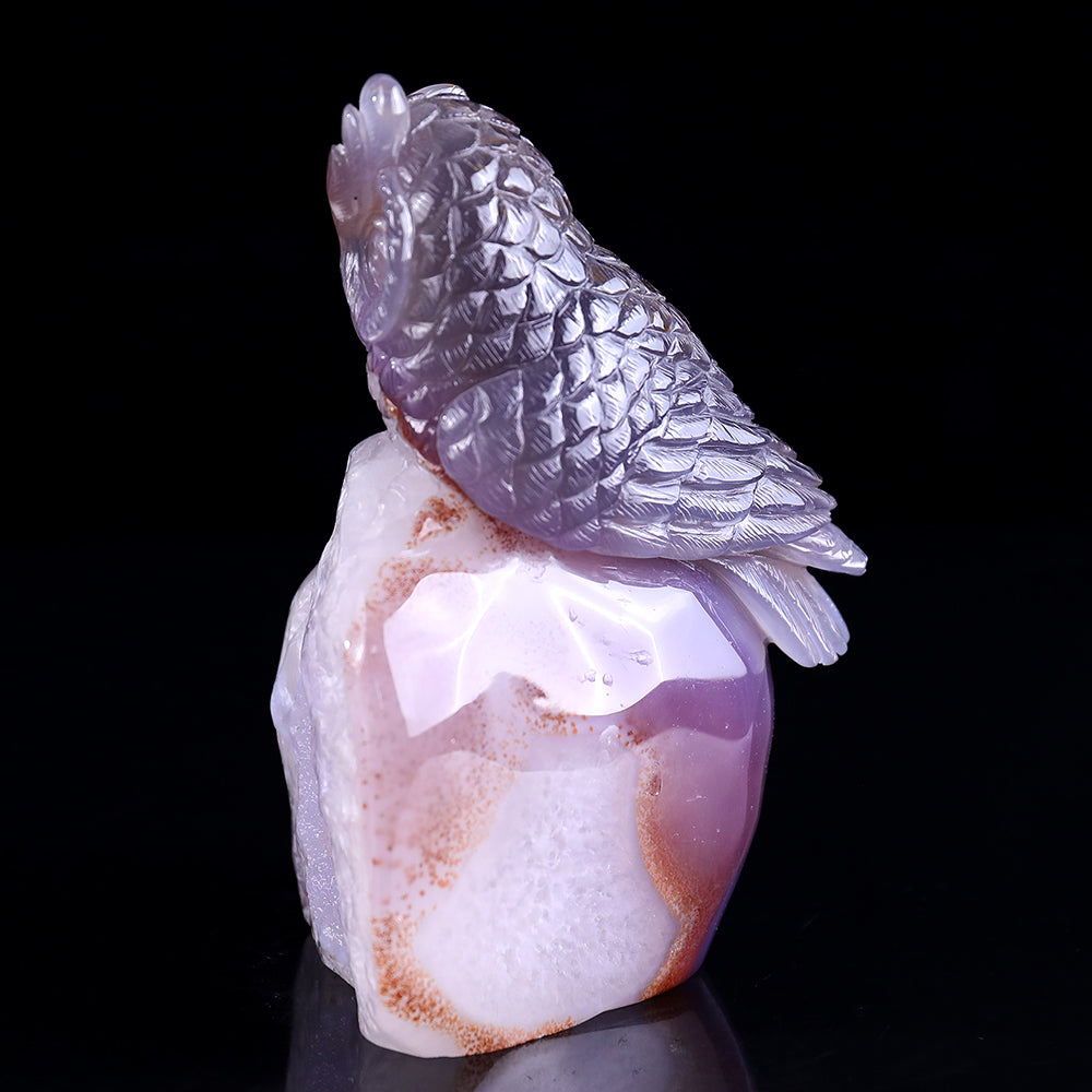 4.3" Geode Agate Owl Carving - Unique Piece #3100239