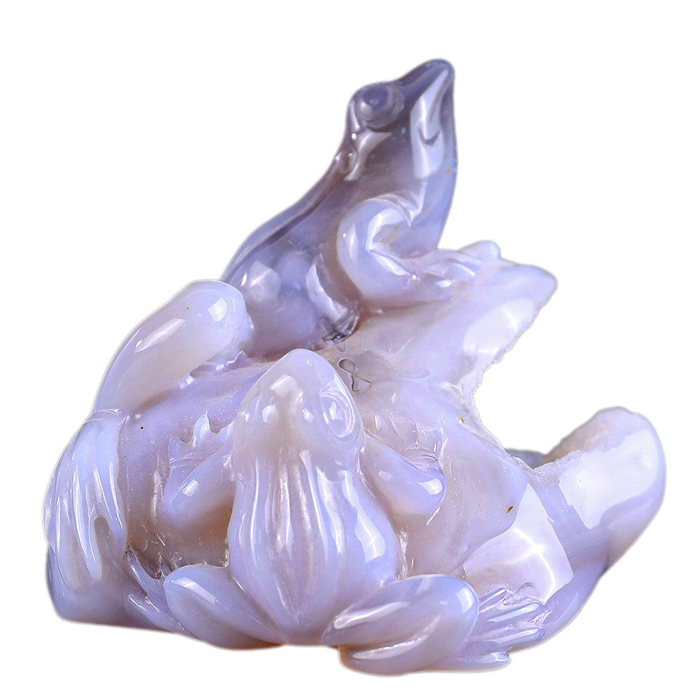 3.7" Geode Agate Frog Carving - Unique Piece #3100246