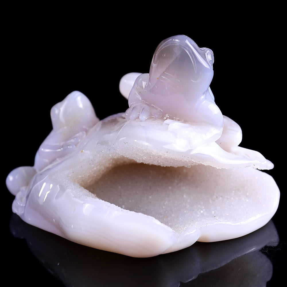 3.7" Geode Agate Frog Carving - Unique Piece #3100246