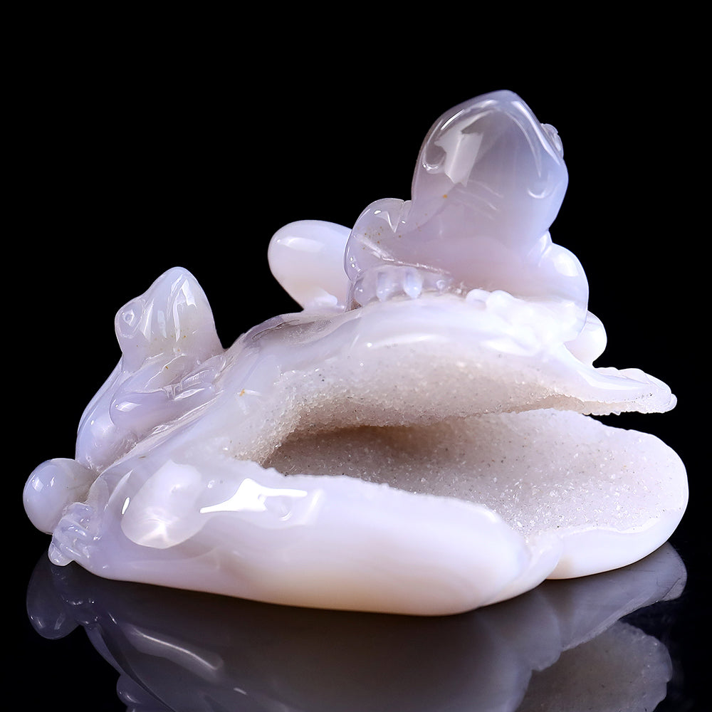 3.7" Geode Agate Frog Carving - Unique Piece #3100246