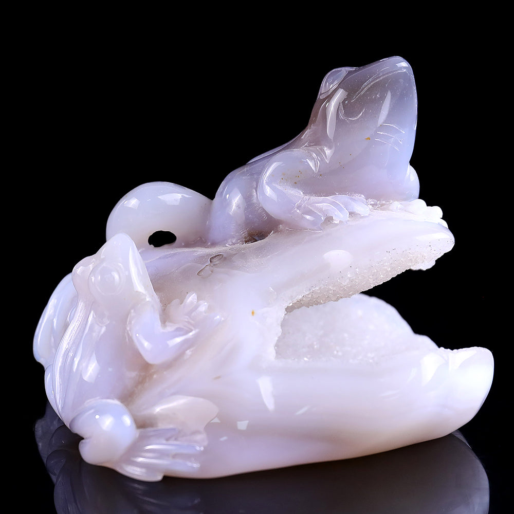 3.7" Geode Agate Frog Carving - Unique Piece #3100246