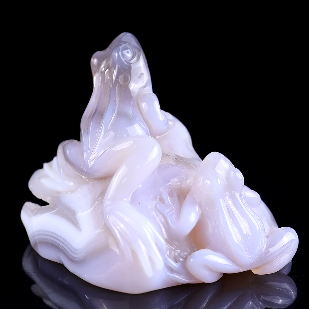 3.7" Geode Agate Frog Carving - Unique Piece #3100246
