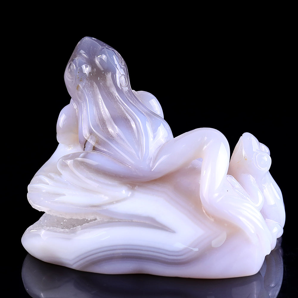 3.7" Geode Agate Frog Carving - Unique Piece #3100246