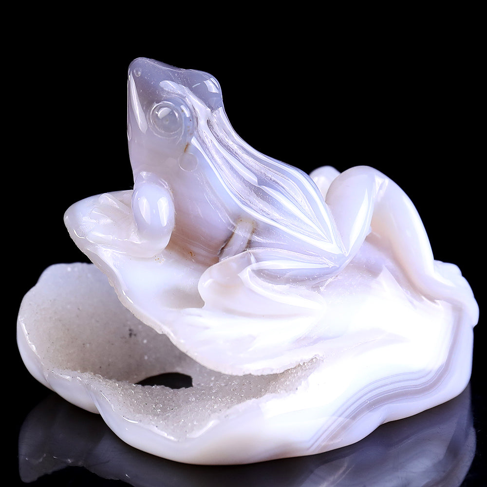 3.7" Geode Agate Frog Carving - Unique Piece #3100246