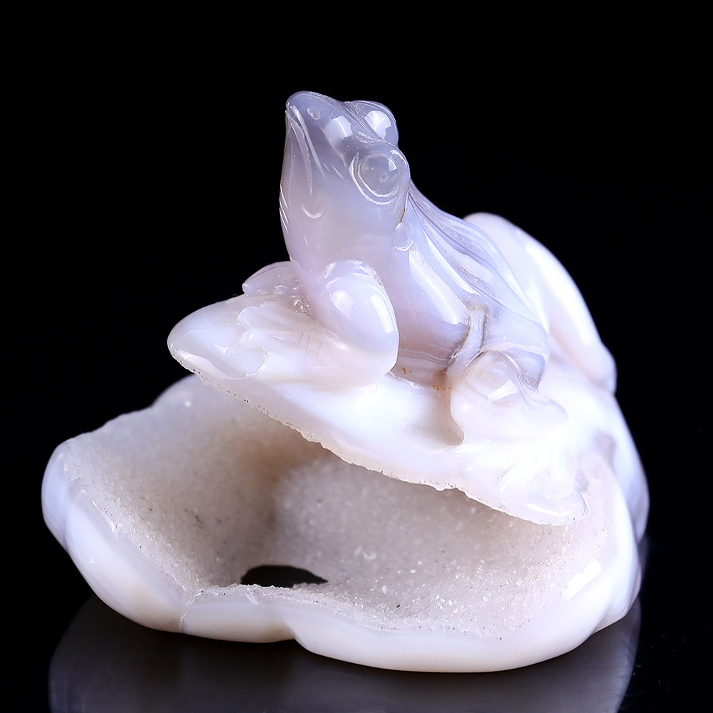3.7" Geode Agate Frog Carving - Unique Piece #3100246