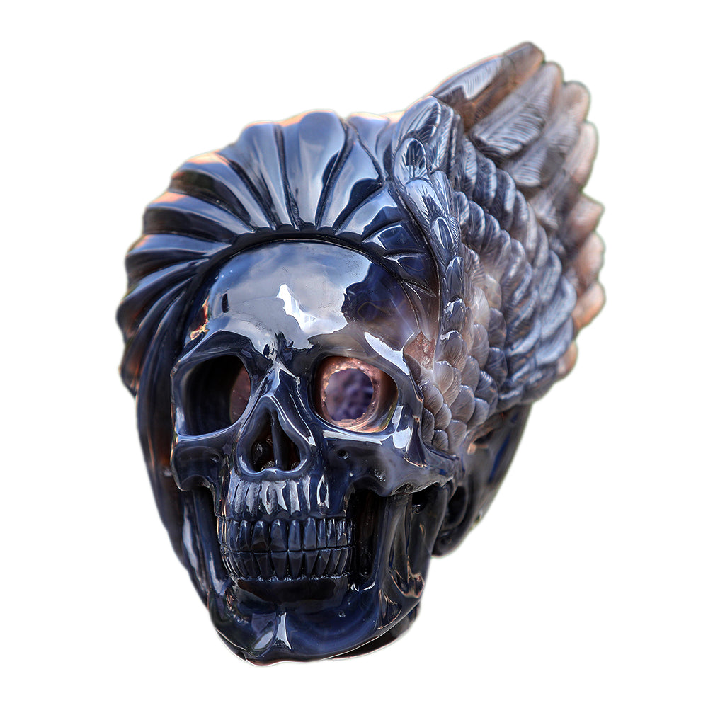 5.1" Amethyst Geode Indian Human Skull Carving - Unique Piece #3100252