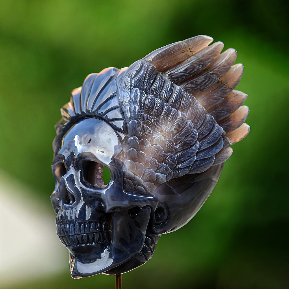 5.1" Amethyst Geode Indian Human Skull Carving - Unique Piece #3100252