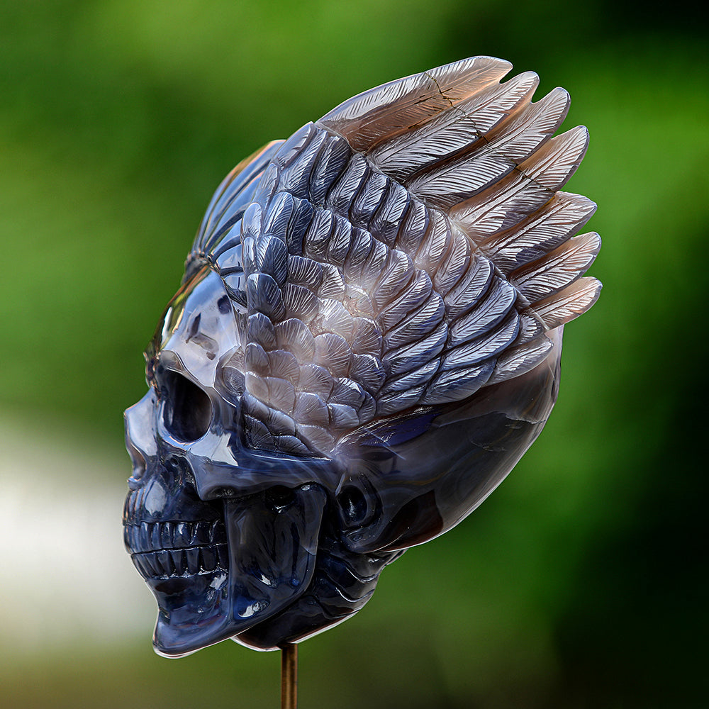 5.1" Amethyst Geode Indian Human Skull Carving - Unique Piece #3100252