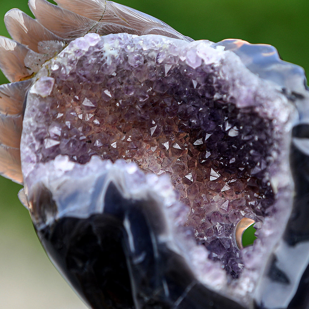 5.1" Amethyst Geode Indian Human Skull Carving - Unique Piece #3100252