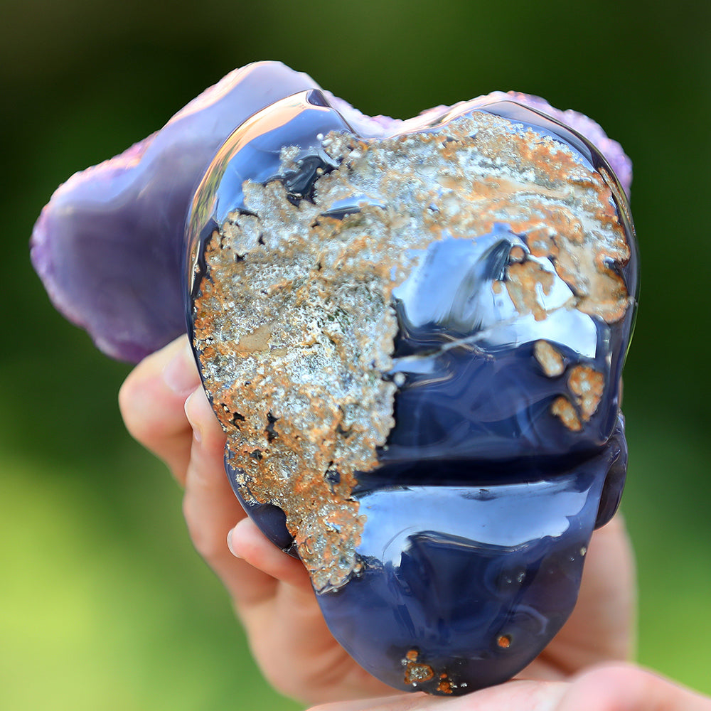4.8" Amethyst Cluster Human Skull Carving - Unique Piece #3100255
