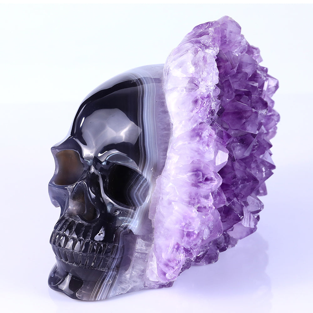 8.4" Amethyst Cluster Human Skull Carving - Unique Piece #3100256
