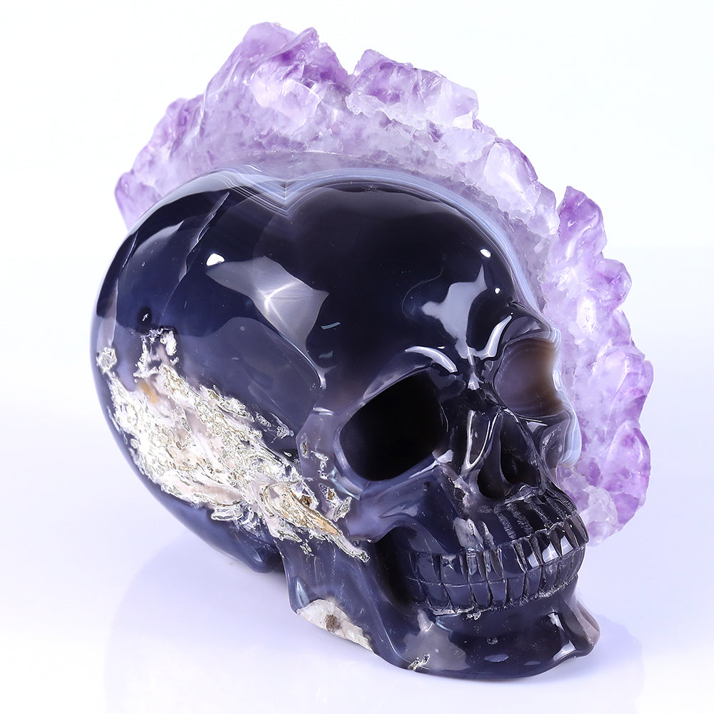8.4" Amethyst Cluster Human Skull Carving - Unique Piece #3100256