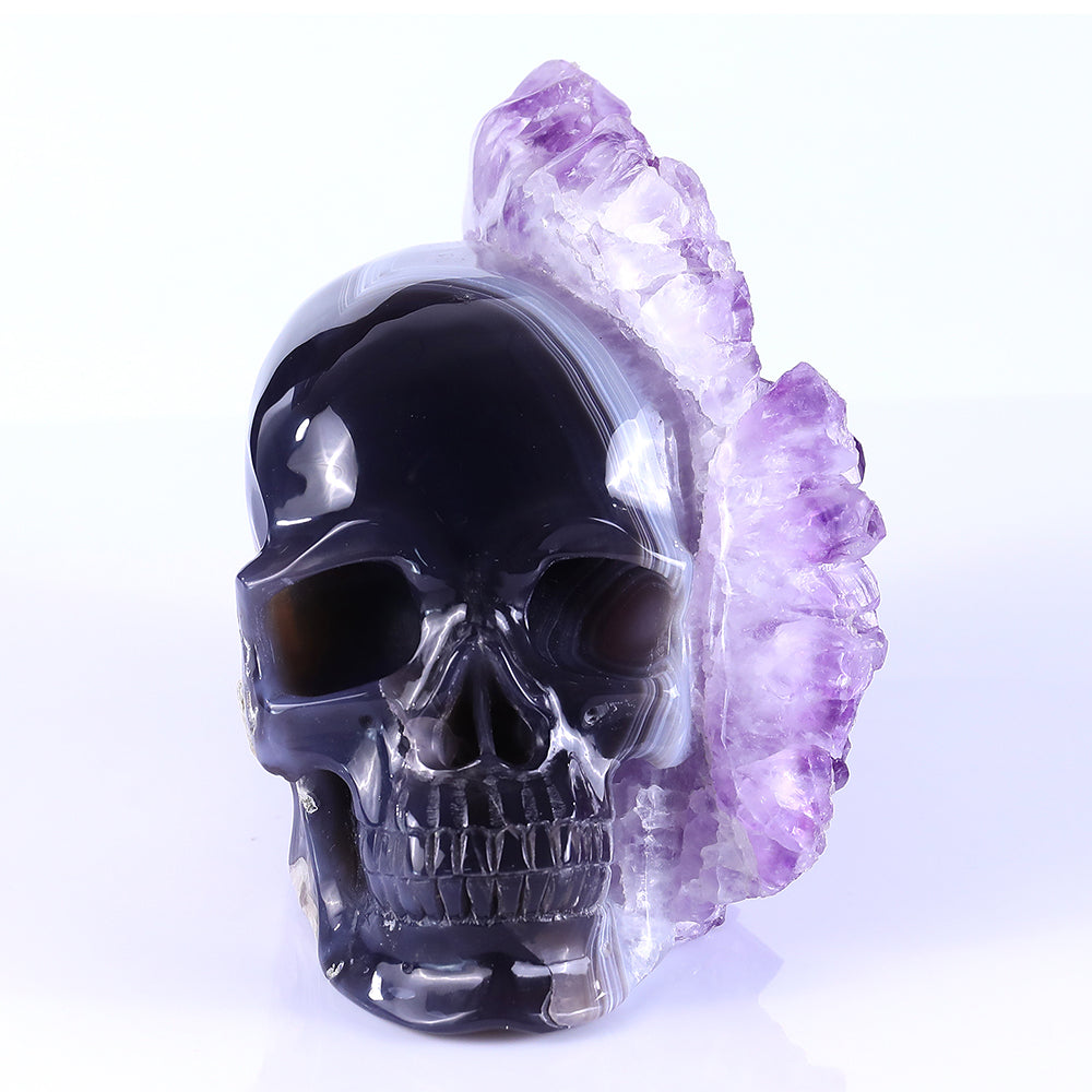 8.4" Amethyst Cluster Human Skull Carving - Unique Piece #3100256