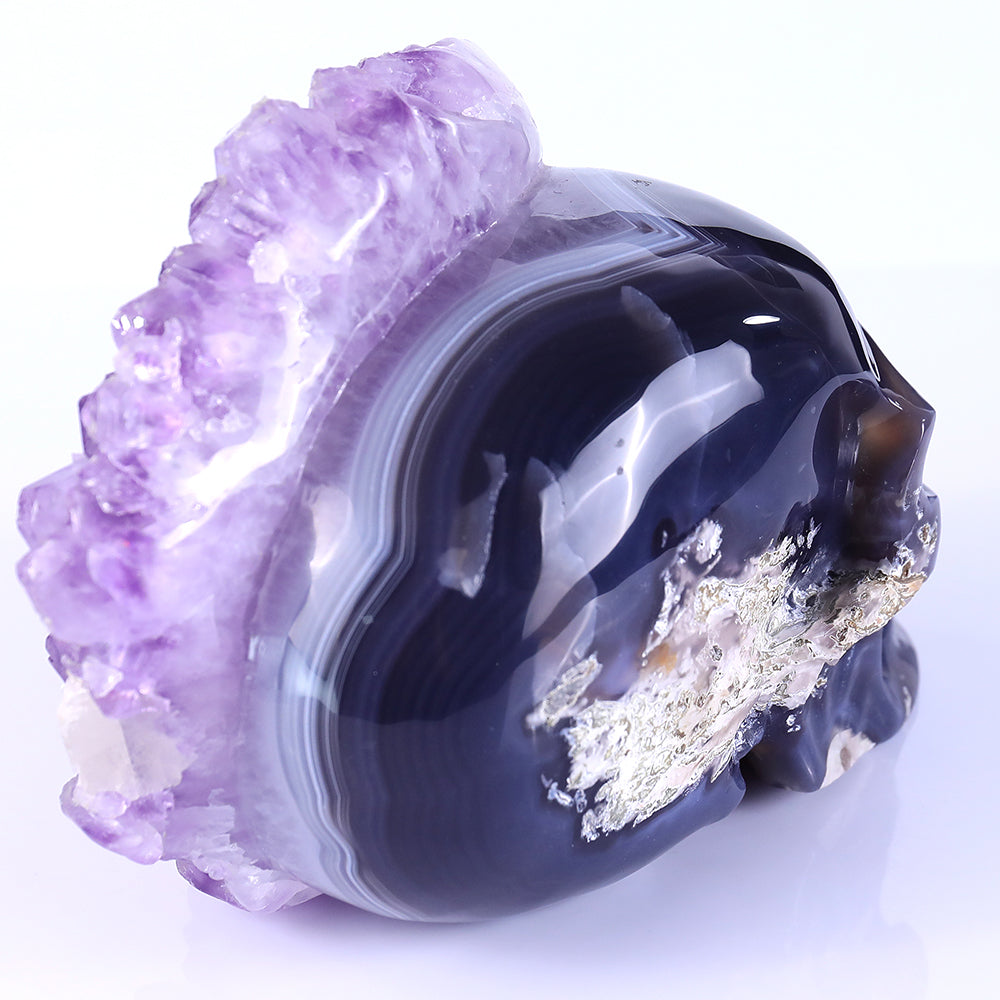 8.4" Amethyst Cluster Human Skull Carving - Unique Piece #3100256