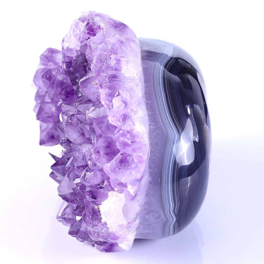 8.4" Amethyst Cluster Human Skull Carving - Unique Piece #3100256