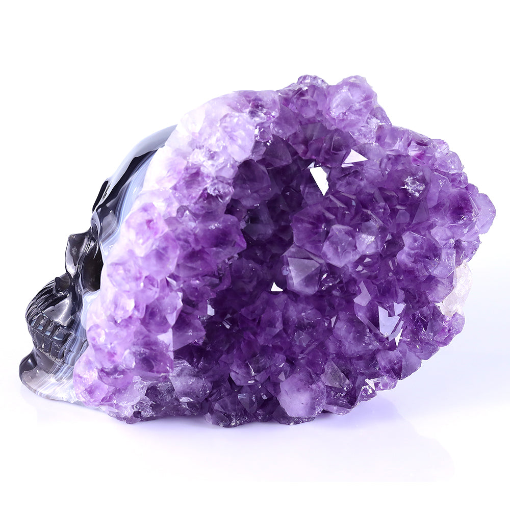 8.4" Amethyst Cluster Human Skull Carving - Unique Piece #3100256
