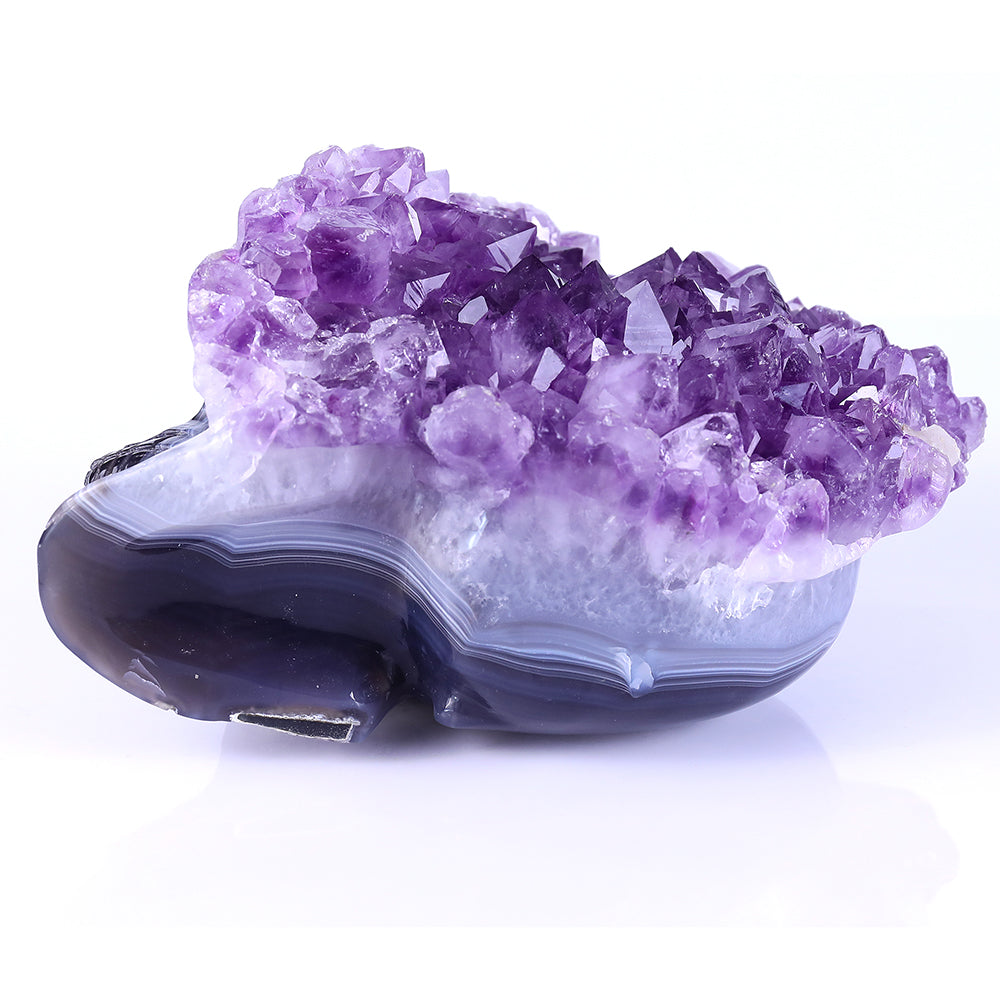 8.4" Amethyst Cluster Human Skull Carving - Unique Piece #3100256