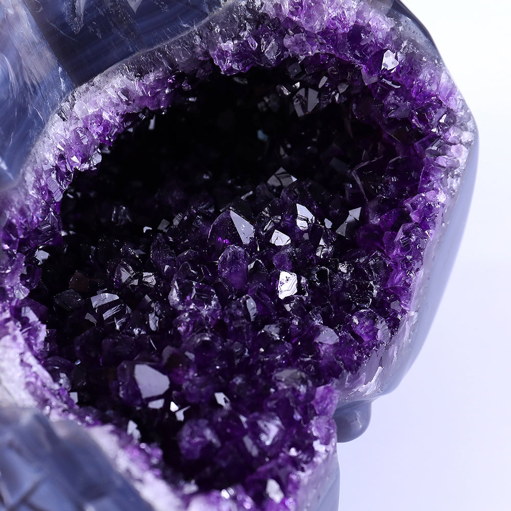 7.5" Amethyst Geode Human Skull Carving - Unique Piece #3100257