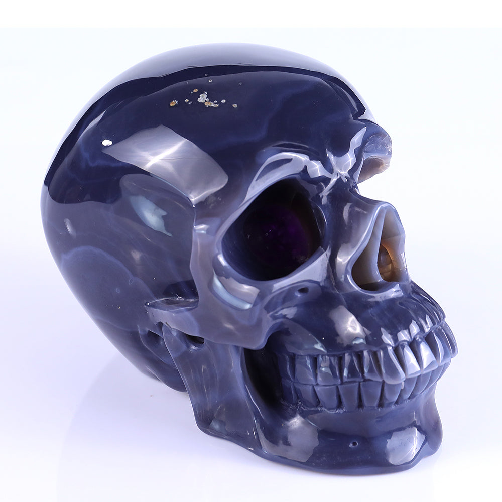 7.5" Amethyst Geode Human Skull Carving - Unique Piece #3100257