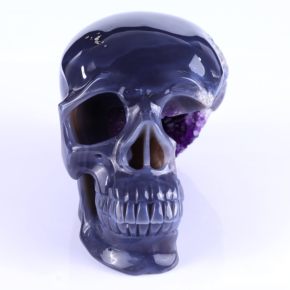 7.5" Amethyst Geode Human Skull Carving - Unique Piece #3100257