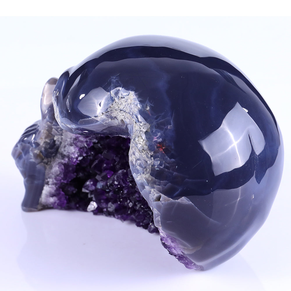 7.5" Amethyst Geode Human Skull Carving - Unique Piece #3100257
