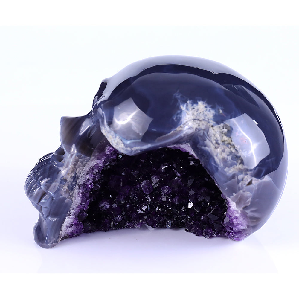 7.5" Amethyst Geode Human Skull Carving - Unique Piece #3100257