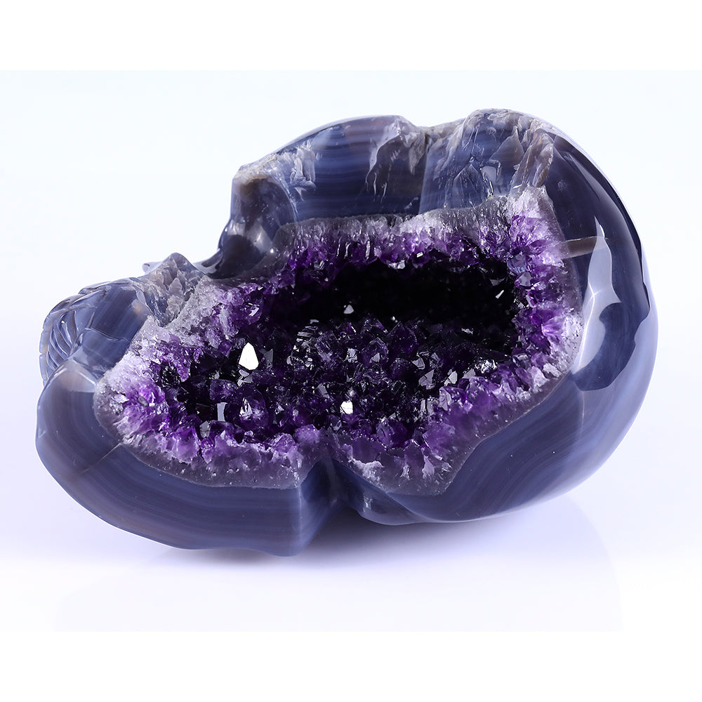 7.5" Amethyst Geode Human Skull Carving - Unique Piece #3100257