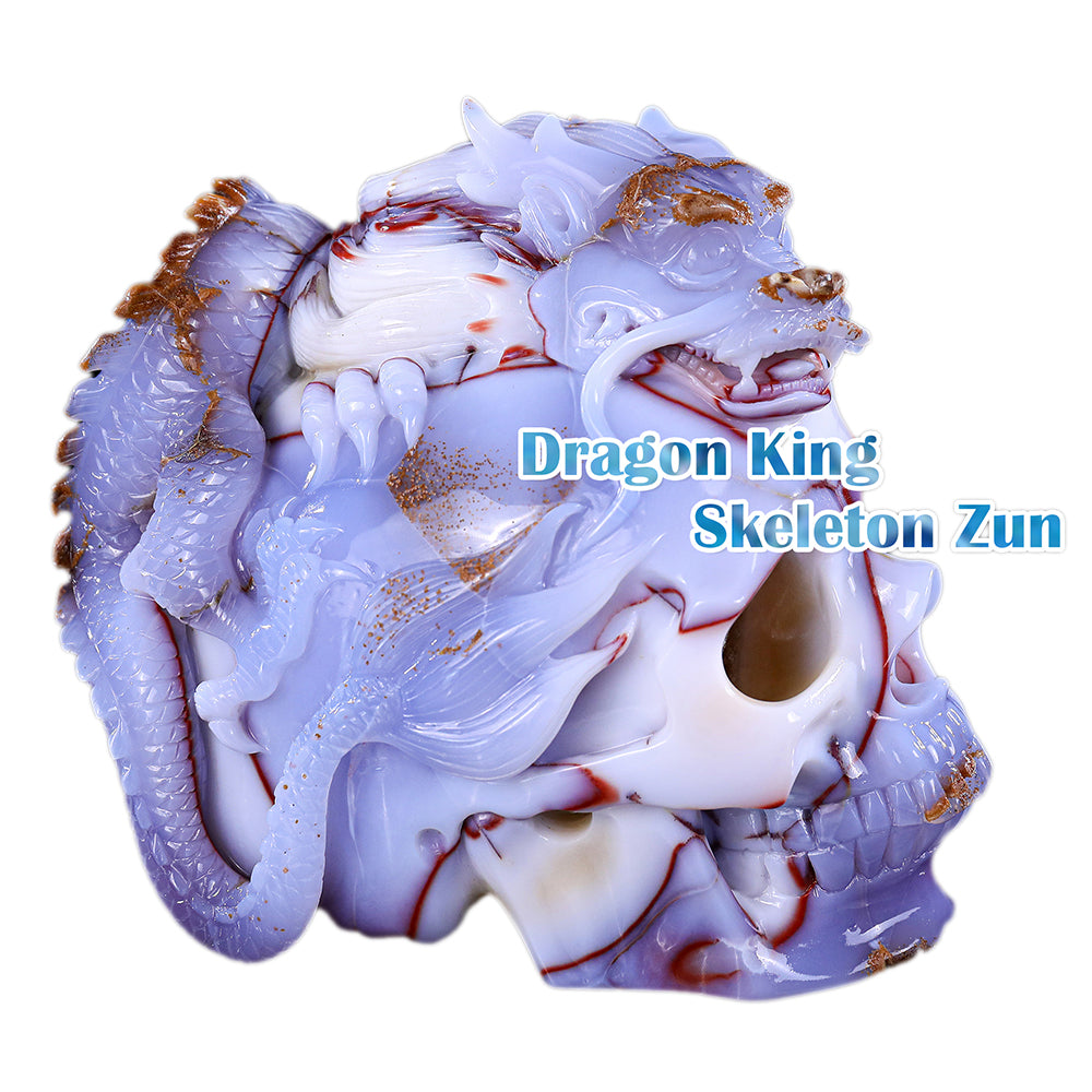 6.5" Blue Chalcedony Dragon with Skull Carving - Unique Piece #3100268