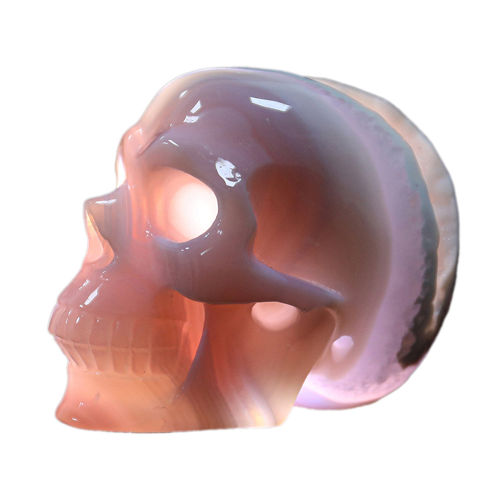 3.4" Geode Agate Human Skull Carving - Unique Piece #3100296