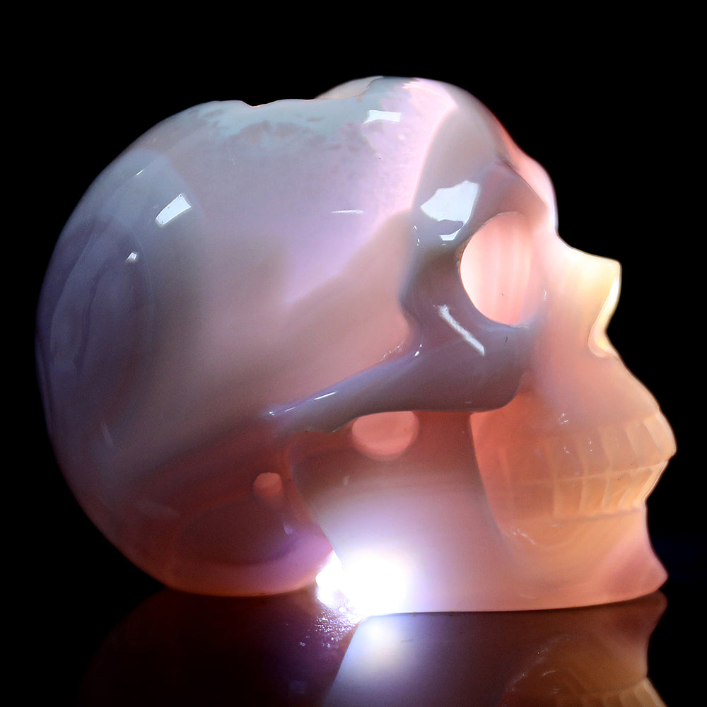 3.4" Geode Agate Human Skull Carving - Unique Piece #3100296