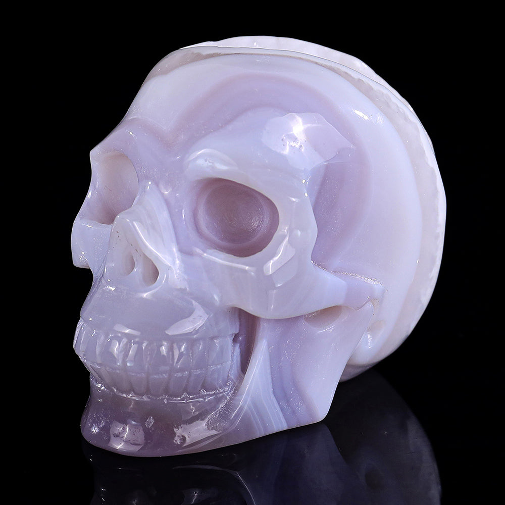 3.4" Geode Agate Human Skull Carving - Unique Piece #3100296