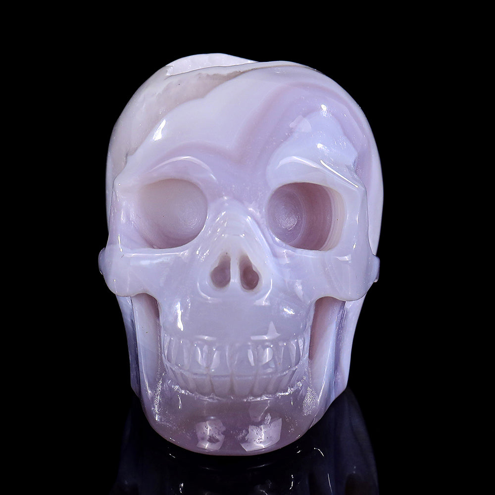 3.4" Geode Agate Human Skull Carving - Unique Piece #3100296