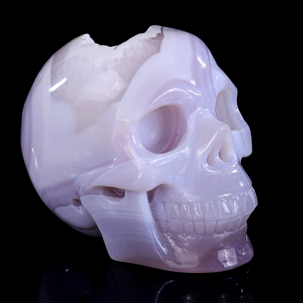 3.4" Geode Agate Human Skull Carving - Unique Piece #3100296