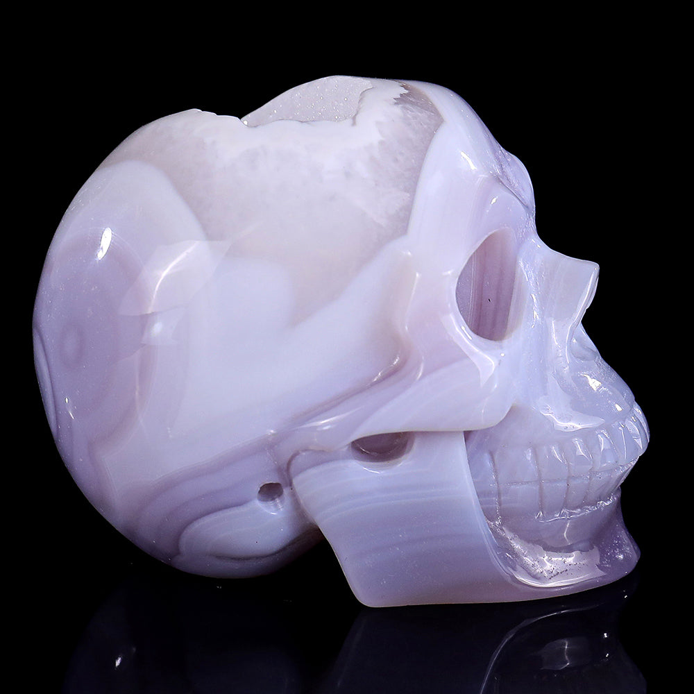 3.4" Geode Agate Human Skull Carving - Unique Piece #3100296