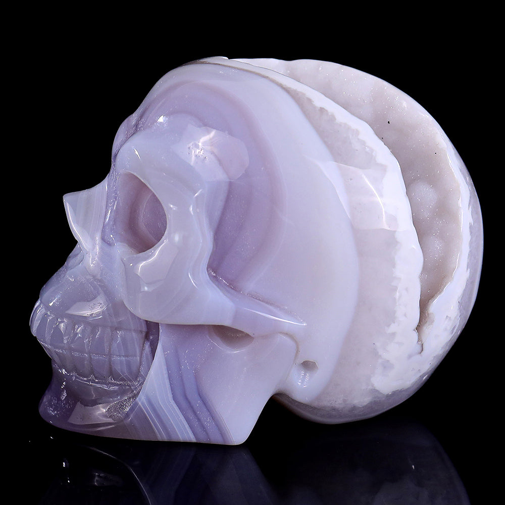 3.4" Geode Agate Human Skull Carving - Unique Piece #3100296