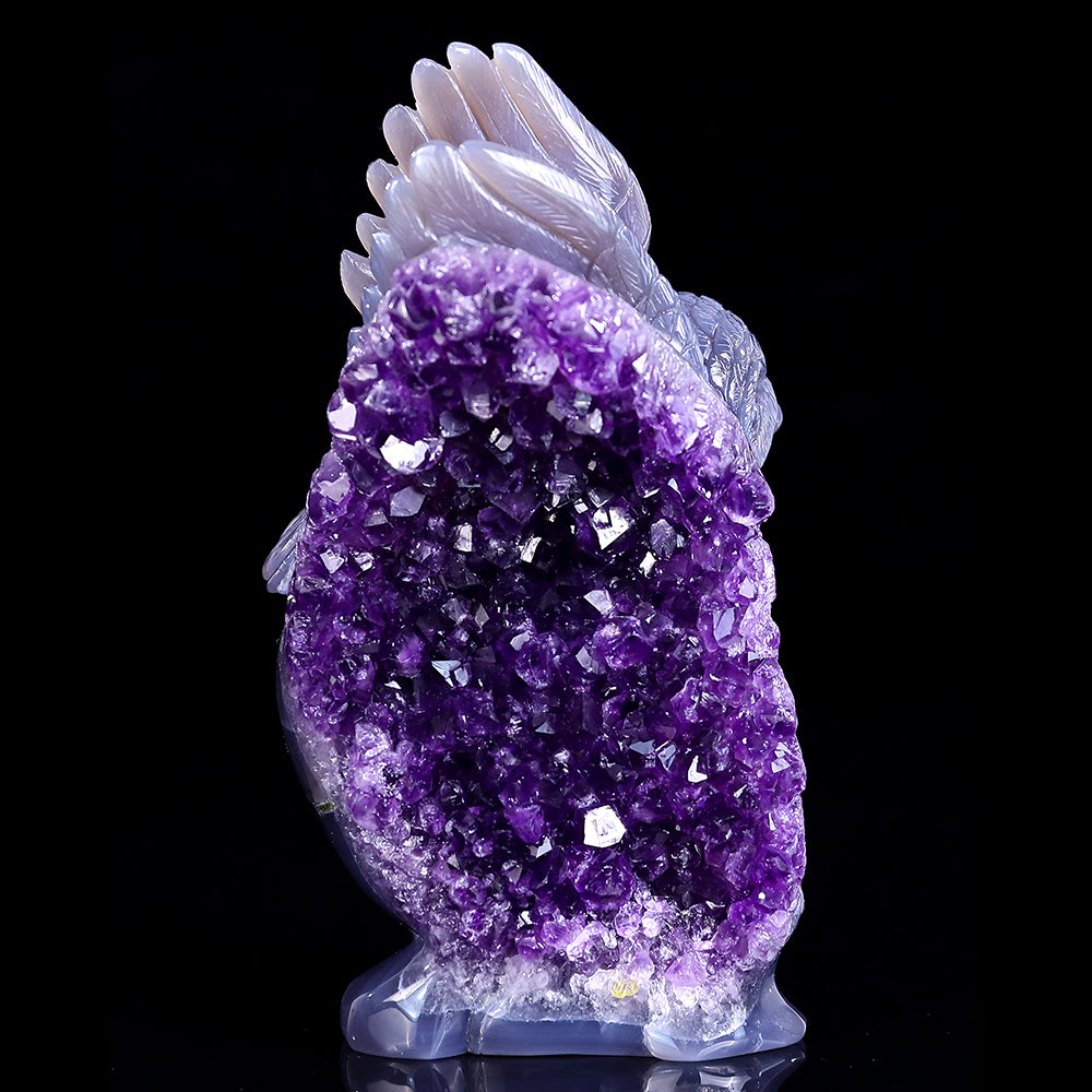 3.7" Amethyst Cluster Skull with Owl Carving - Unique Piece #3100312