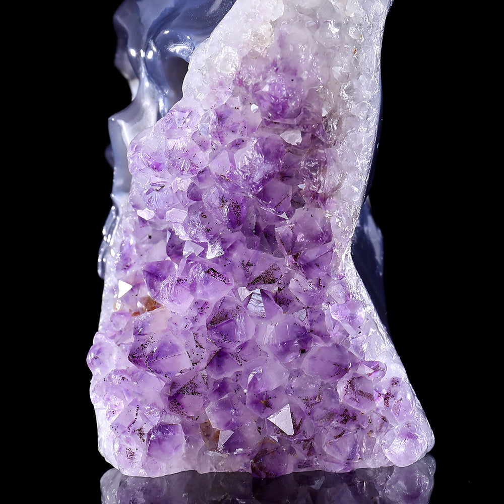 4.3" Amethyst Cluster Flame Skull Carving - Unique Piece #3100313