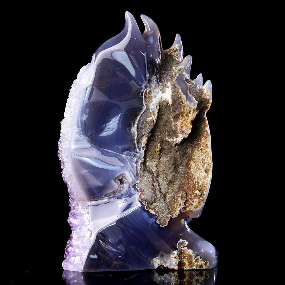 4.3" Amethyst Cluster Flame Skull Carving - Unique Piece #3100313